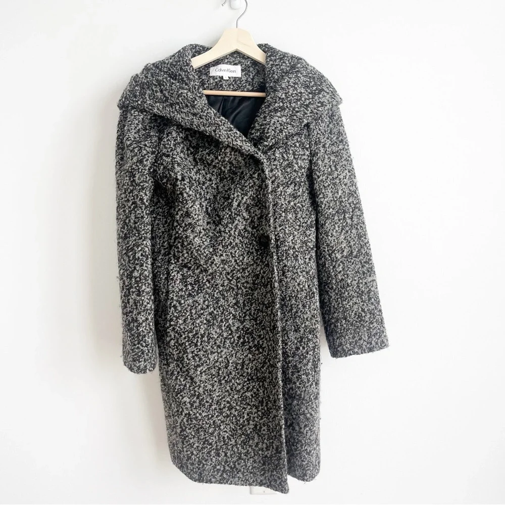 Calvin Klein Wool Blend Boucle Hooded Coat, Gray, 8